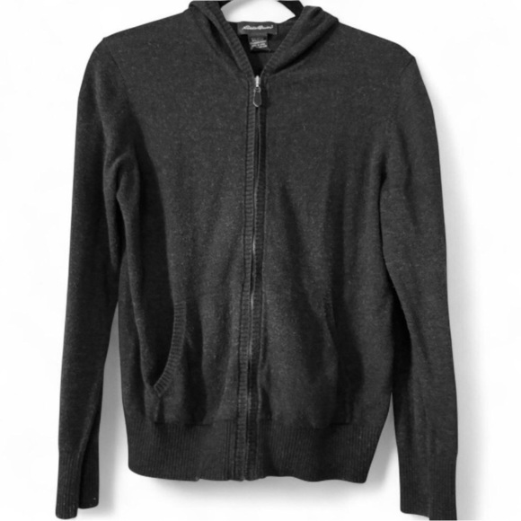 Vintage Eddie Bauer Zip Up Hoodie Charcoal Angora Blend Women’s M - Picture 1 of 7